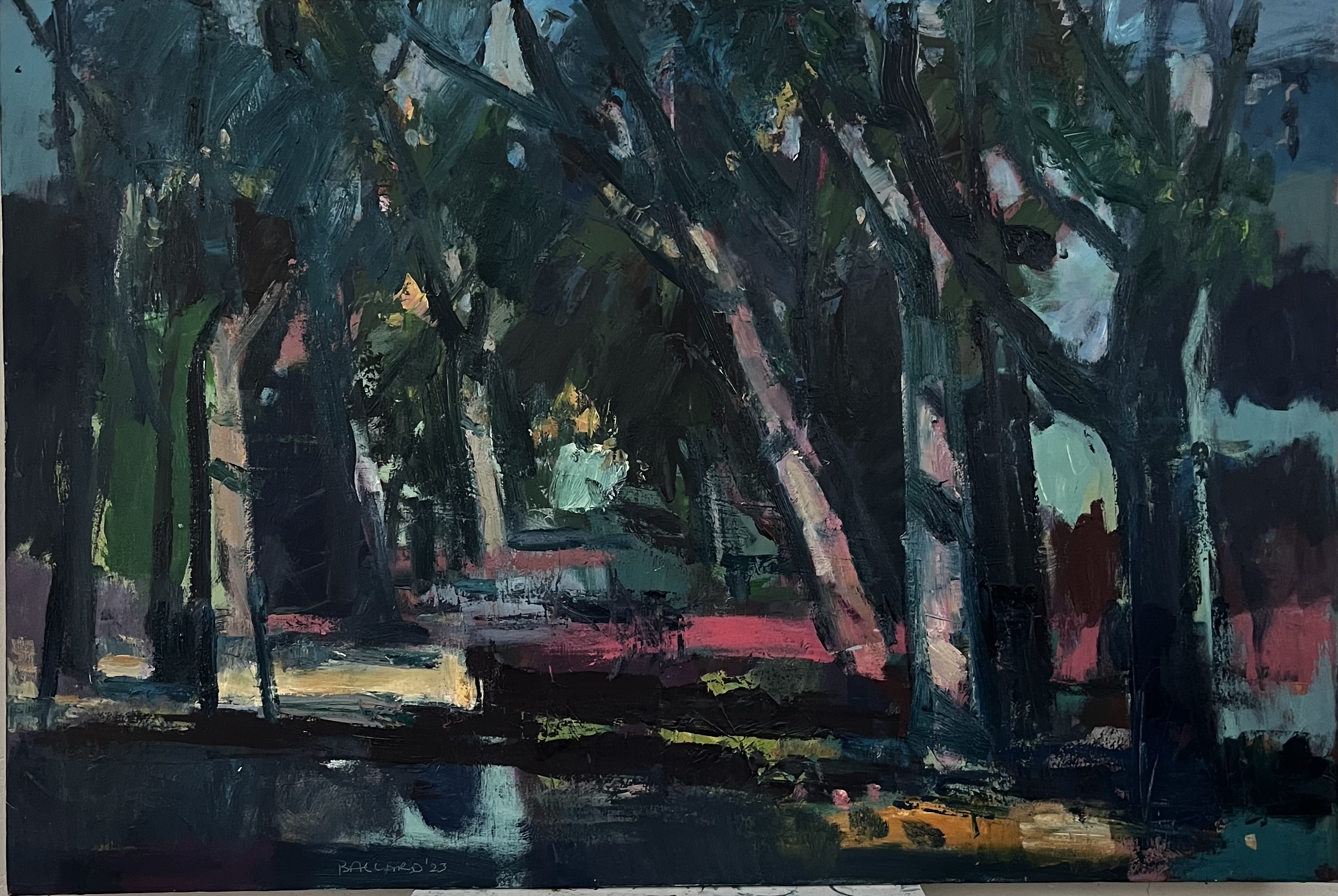 'Cyprus Avenue Trees (pink )',  oil on canvas, 80cm x 120cm,  £7,500