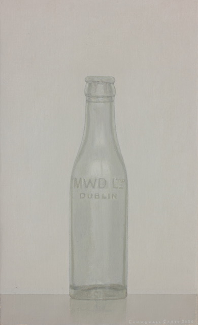 'Clear Glass Bottle (M.W.D Ltd. Dollymount Strand)', 2020, oil on canvas, 26cm x 16cm, €1850