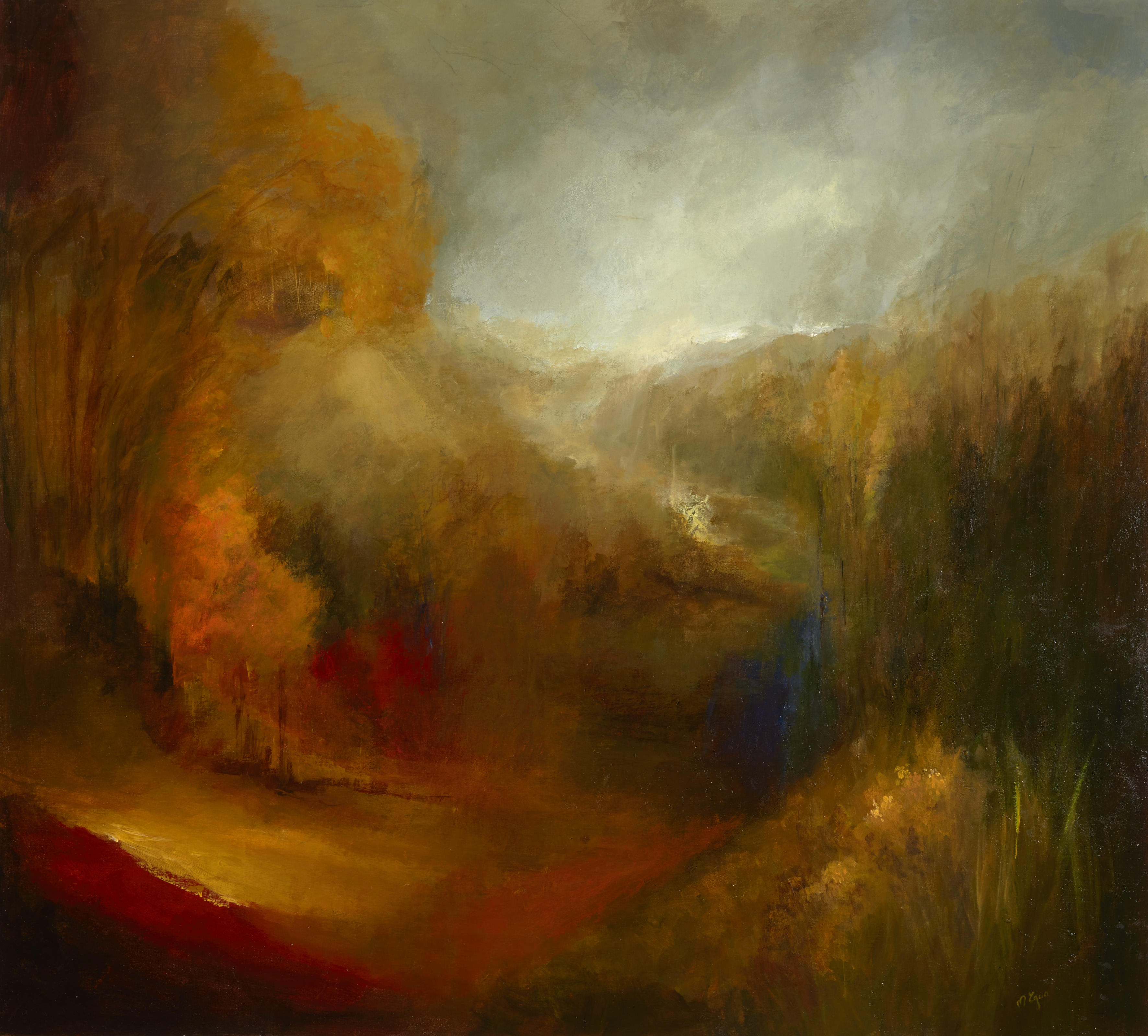 'Autumn Splashes Her Fiery Colours', acrylic on linen, 100 x  111cm, £9500