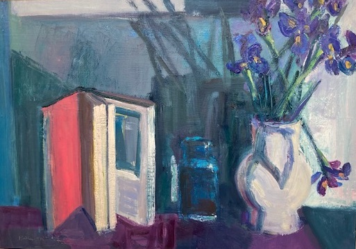 'Open Book with Irises', oil on canvas, 50cm x 70cm, £5500