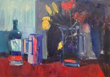 'Bottle on Red', oil on canvas, 50cm x 70cm, £5500