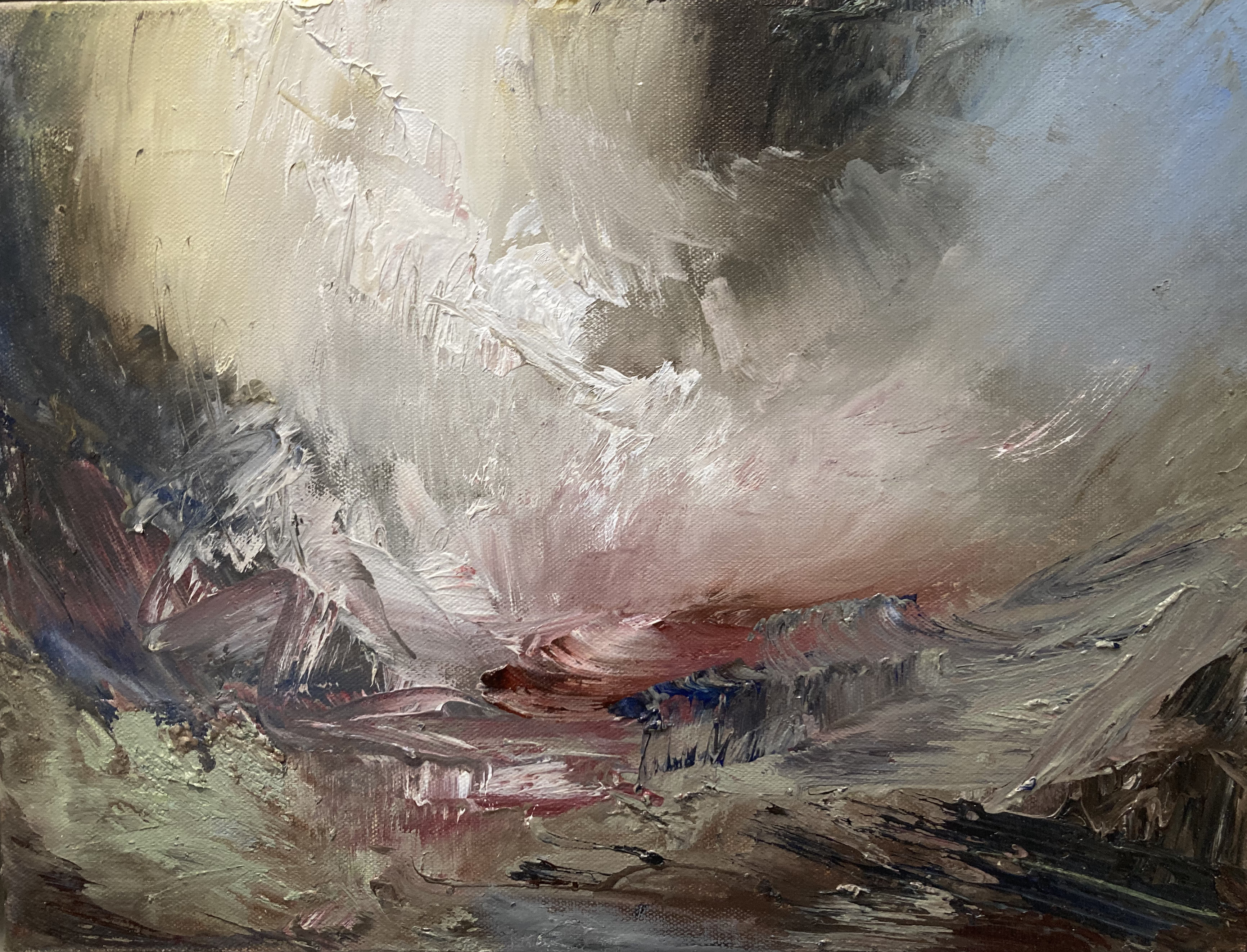 'Into the Light over Rocks', oil on linen, 30cm x 40cm, £1300