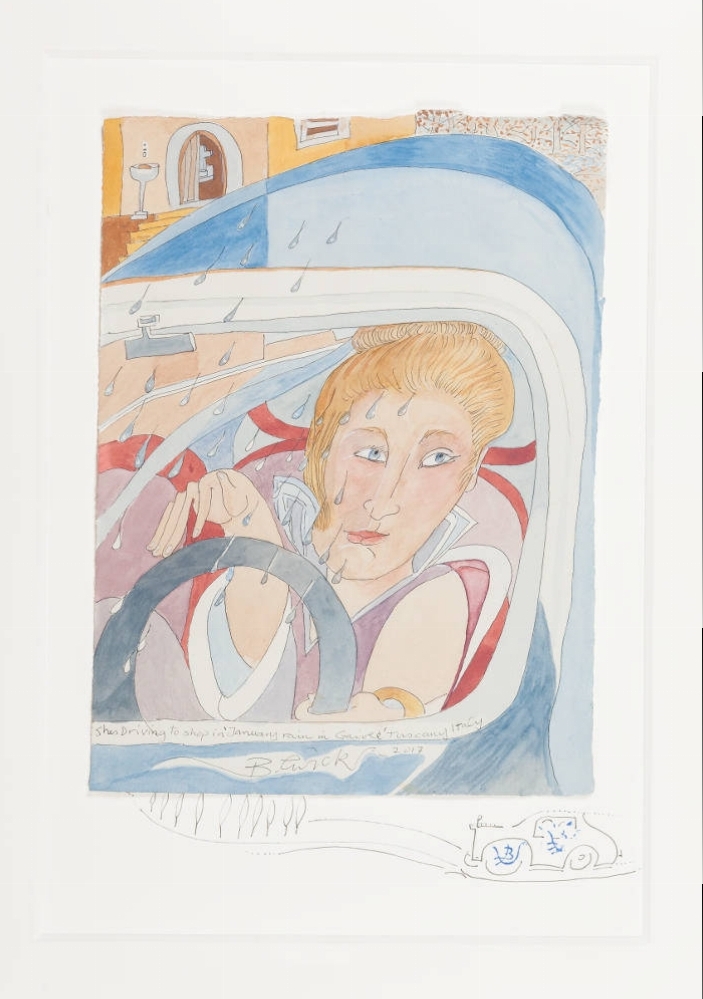 'She's Driving to Shop in January Rain in Gaoile, Tuscany, Italy' 2017 Watercolour 71cm x 56cm - £3,000